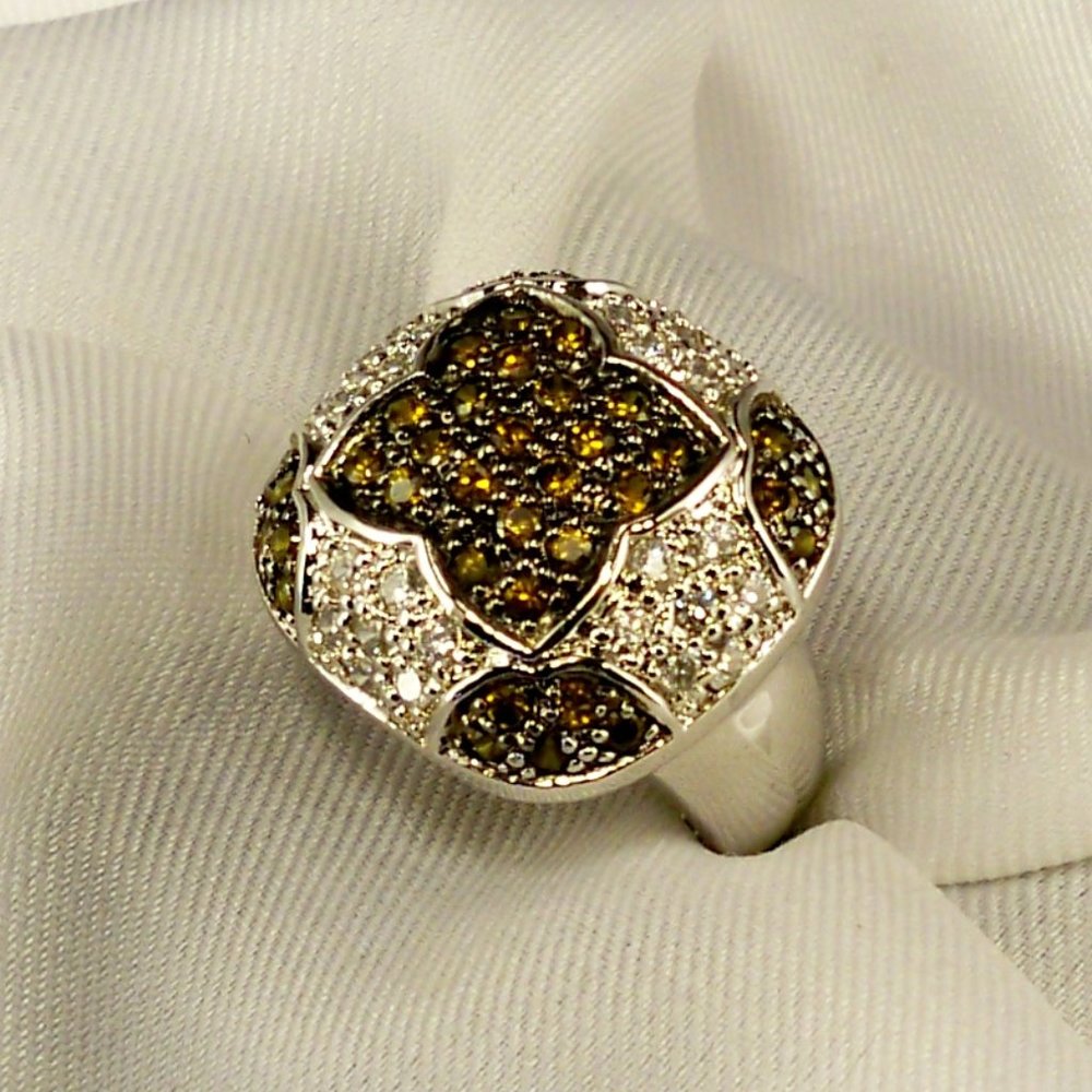 NEW Victoria Wieck Champagne Cubic Zirconias Silver/Black Rhodium Dome Ring